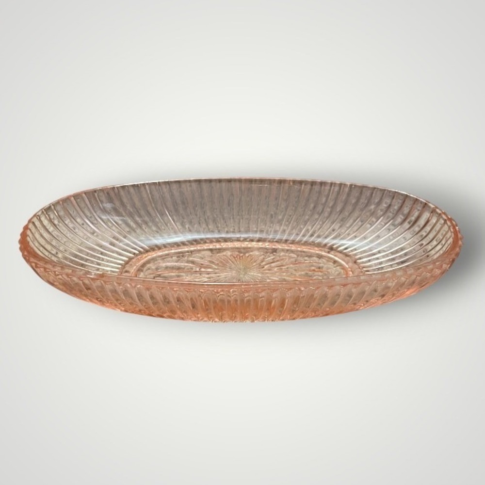 Anchor Hocking Queen Mary Pink Depression Glass Serving Bowl‎ 9" Ribbed Oval MCM